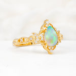 Vintage Pear Cut Milgrain Ornate Halo Fire Opal Engagement Ring - Additional view