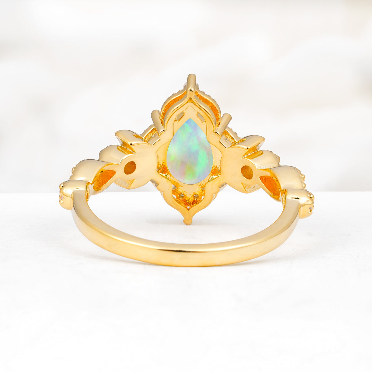 Vintage Pear Cut Milgrain Ornate Halo Fire Opal Engagement Ring - Additional view