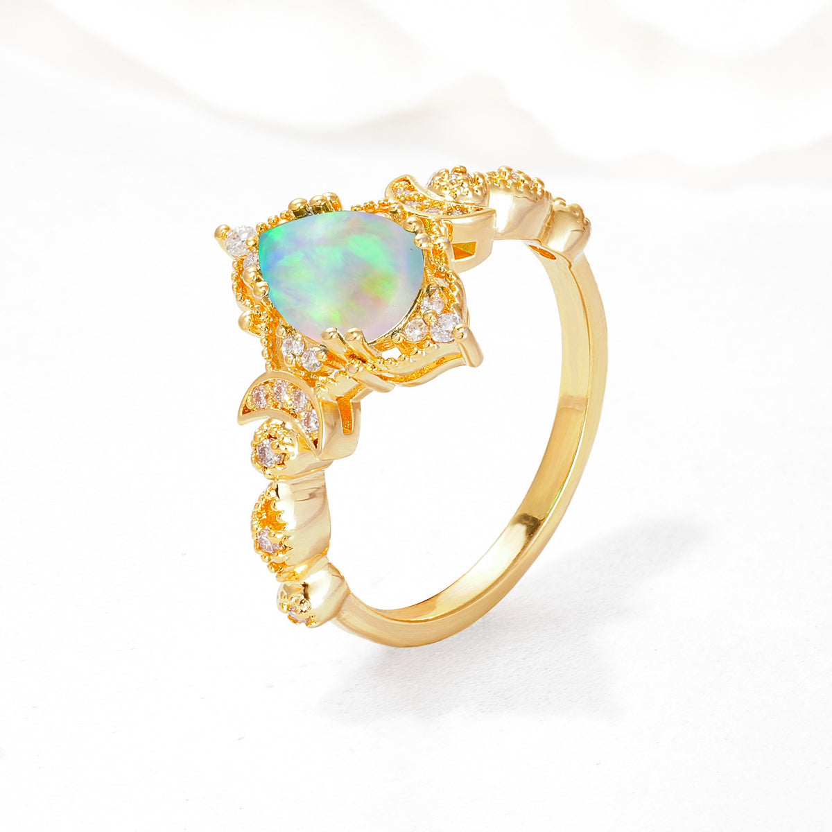 Vintage Pear Cut Milgrain Ornate Halo Fire Opal Engagement Ring - Additional view
