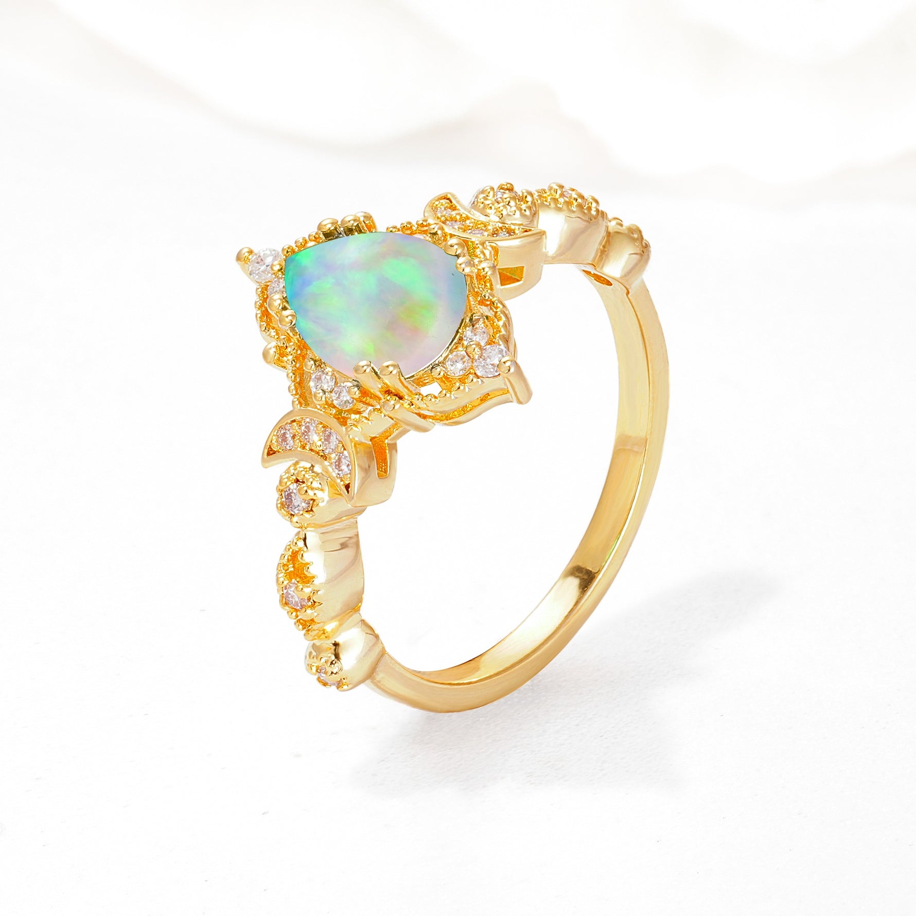 Vintage Pear Cut Milgrain Ornate Halo Fire Opal Engagement Ring - Additional view
