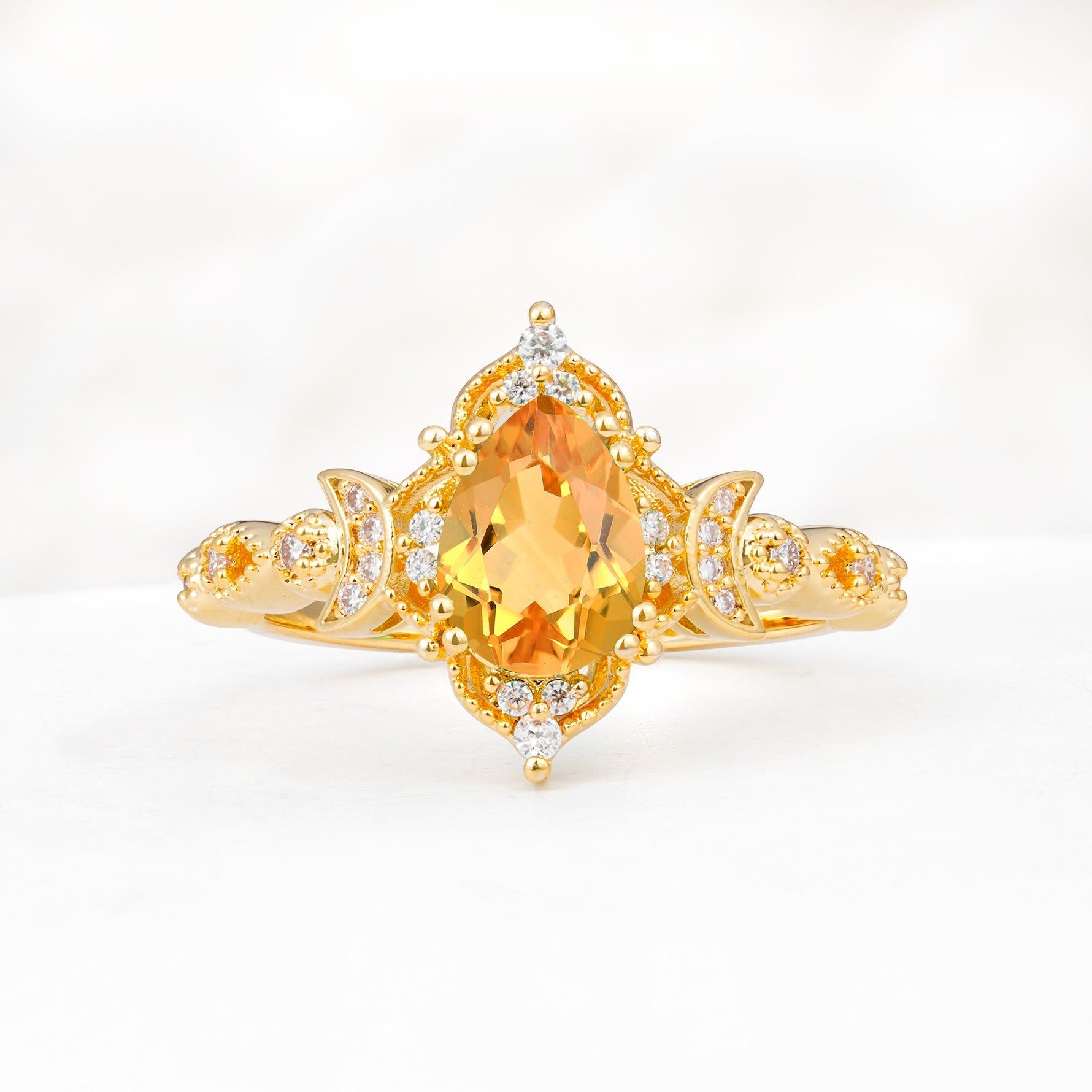 Vintage Pear Cut Milgrain Ornate Halo Citrine Engagement Ring - Additional view