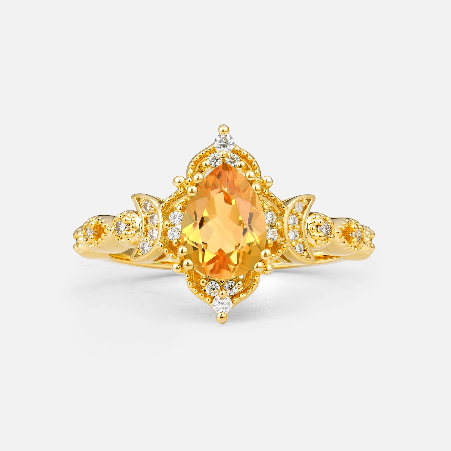Vintage Pear Cut Milgrain Ornate Halo Citrine Engagement Ring