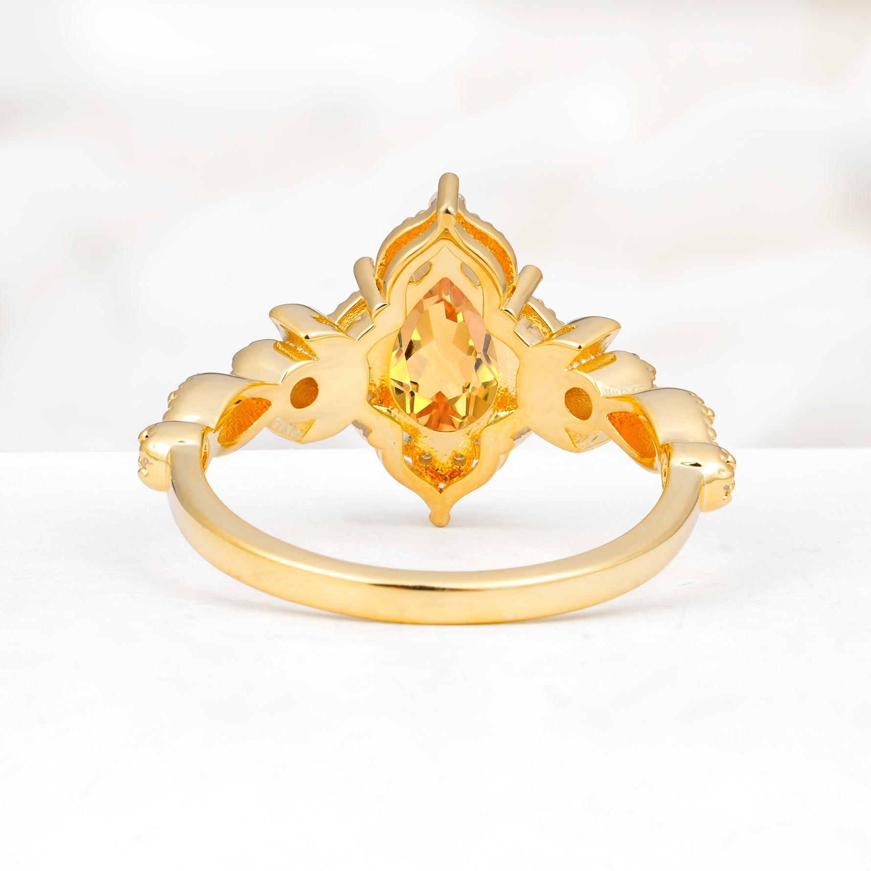 Vintage Pear Cut Milgrain Ornate Halo Citrine Engagement Ring - Additional view