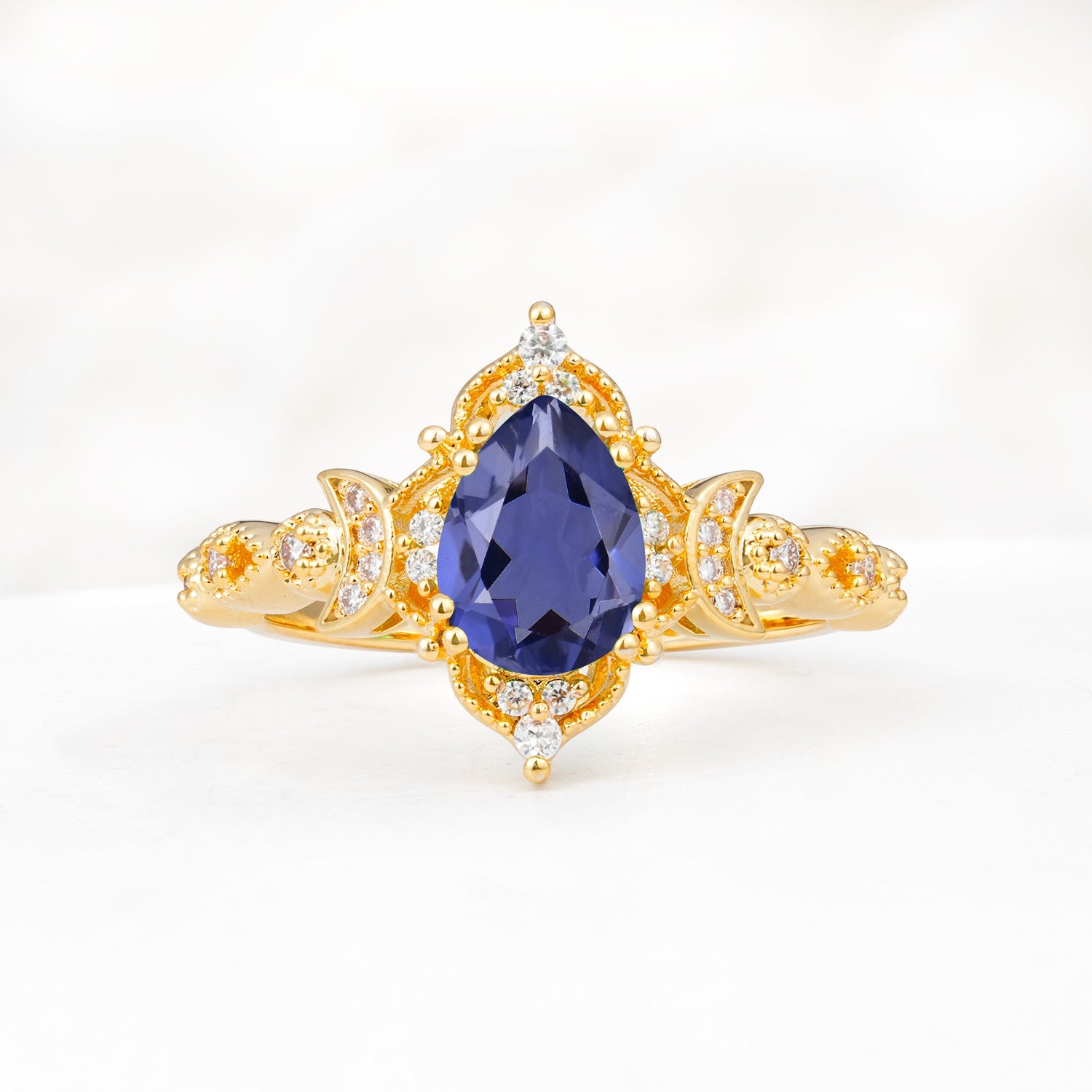 Vintage Pear Cut Milgrain Ornate Halo Tanzanite Engagement Ring - Additional view