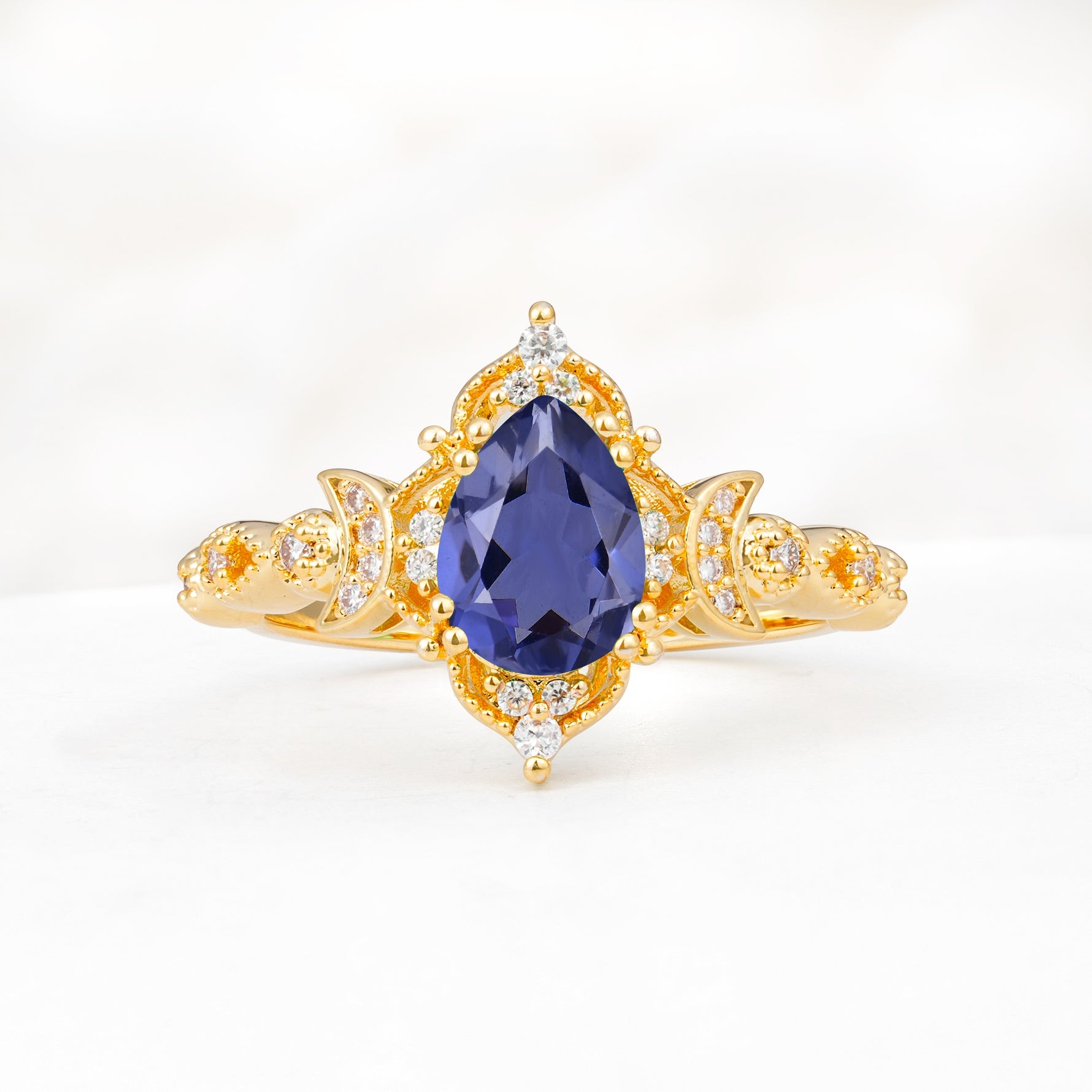 Vintage Pear Cut Milgrain Ornate Halo Tanzanite Engagement Ring - Additional view