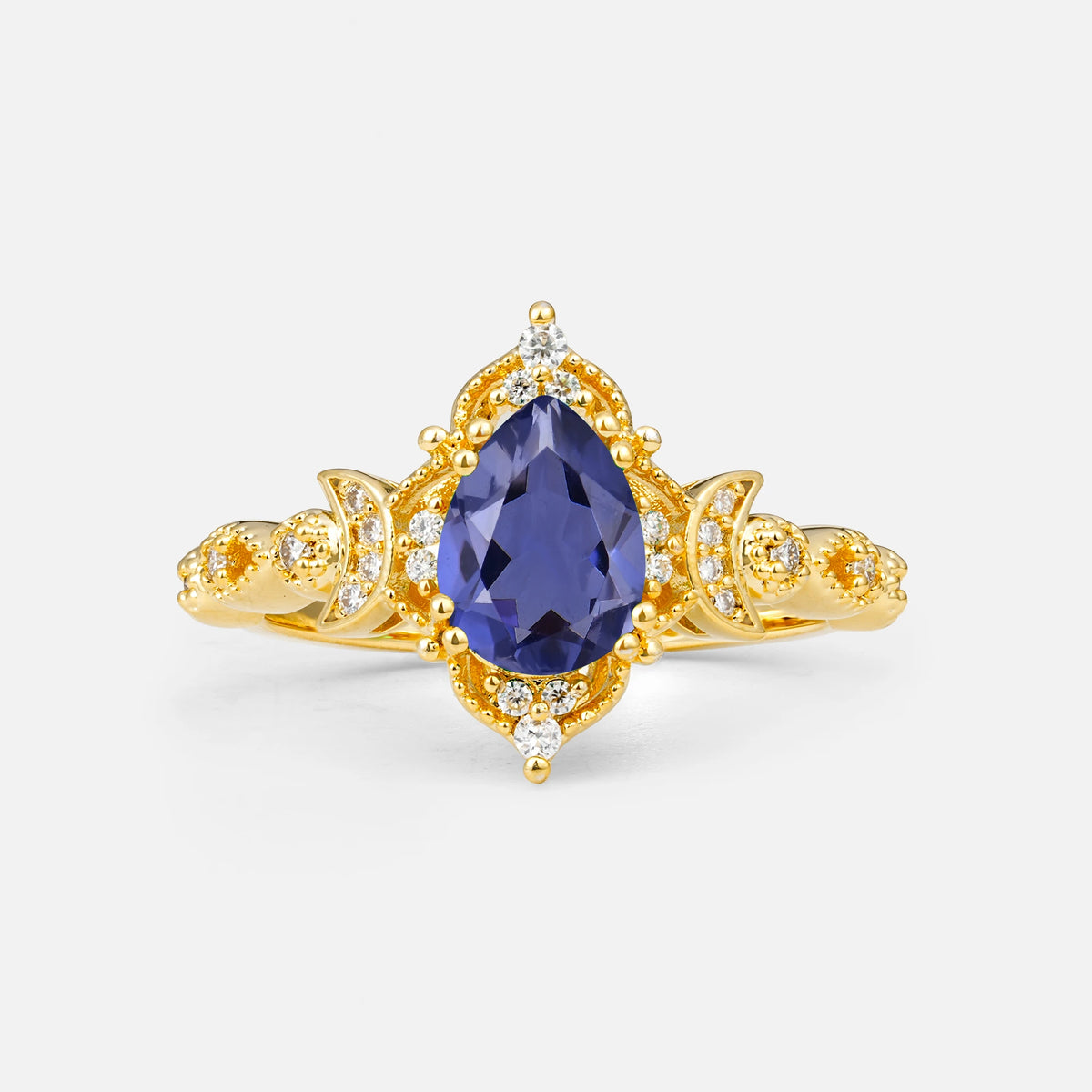 Vintage Pear Cut Milgrain Ornate Halo Tanzanite Engagement Ring
