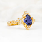 Vintage Pear Cut Milgrain Ornate Halo Tanzanite Engagement Ring - Additional view