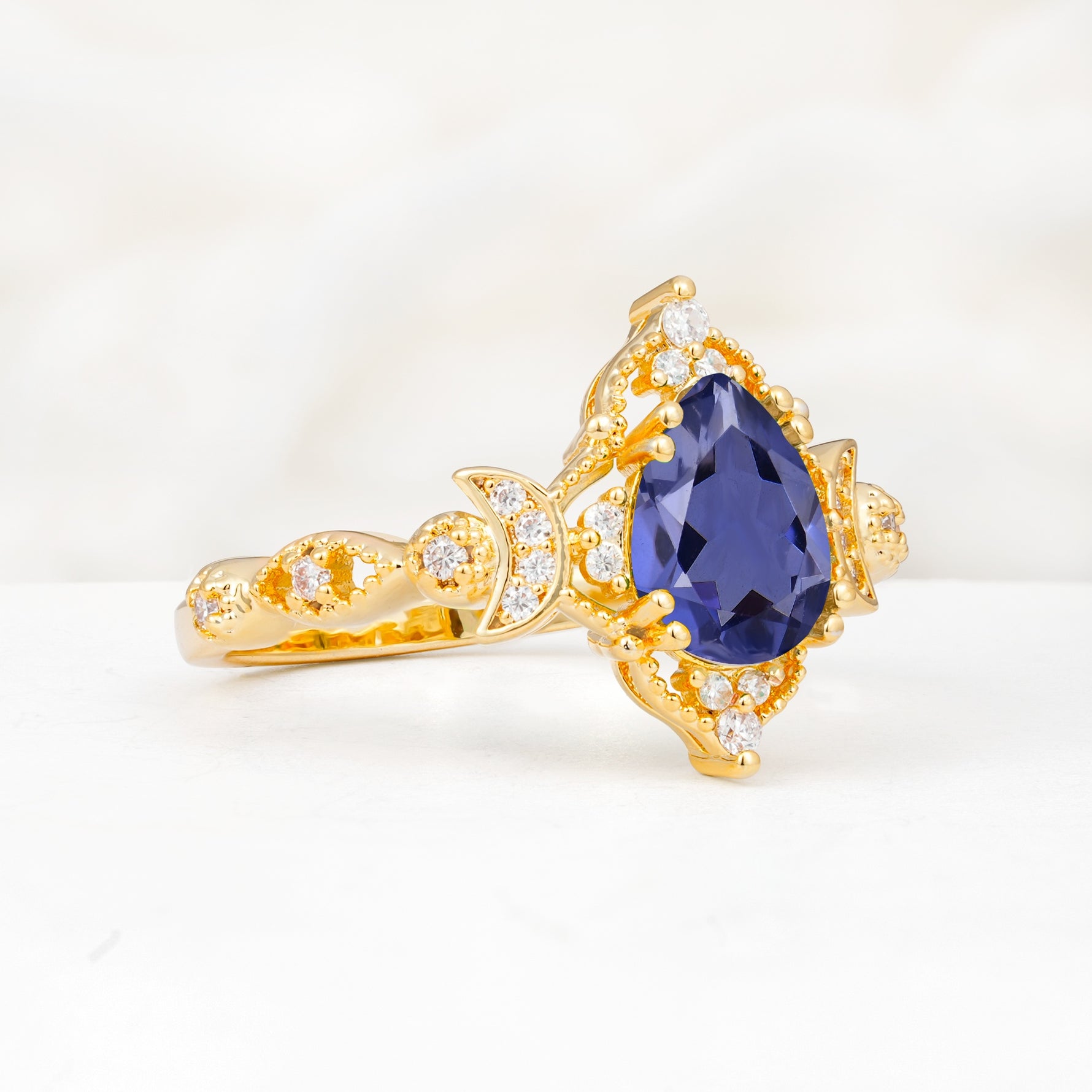 Vintage Pear Cut Milgrain Ornate Halo Tanzanite Engagement Ring - Additional view