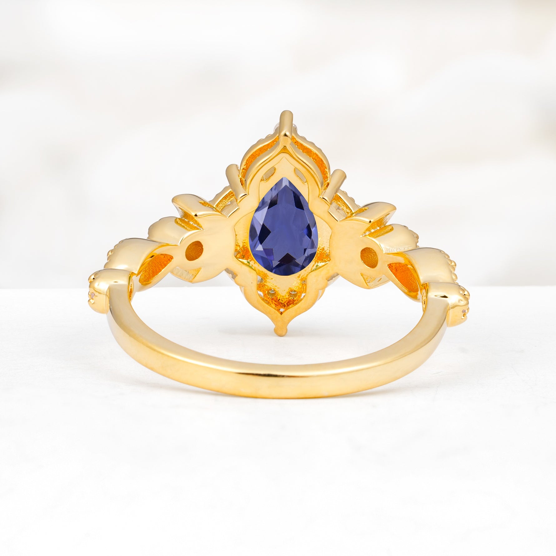 Vintage Pear Cut Milgrain Ornate Halo Tanzanite Engagement Ring - Additional view