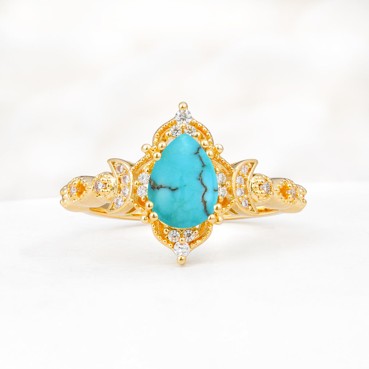 Vintage Pear Cut Milgrain Ornate Halo Turquoise Engagement Ring - Additional view