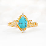 Vintage Pear Cut Milgrain Ornate Halo Turquoise Engagement Ring - Additional view