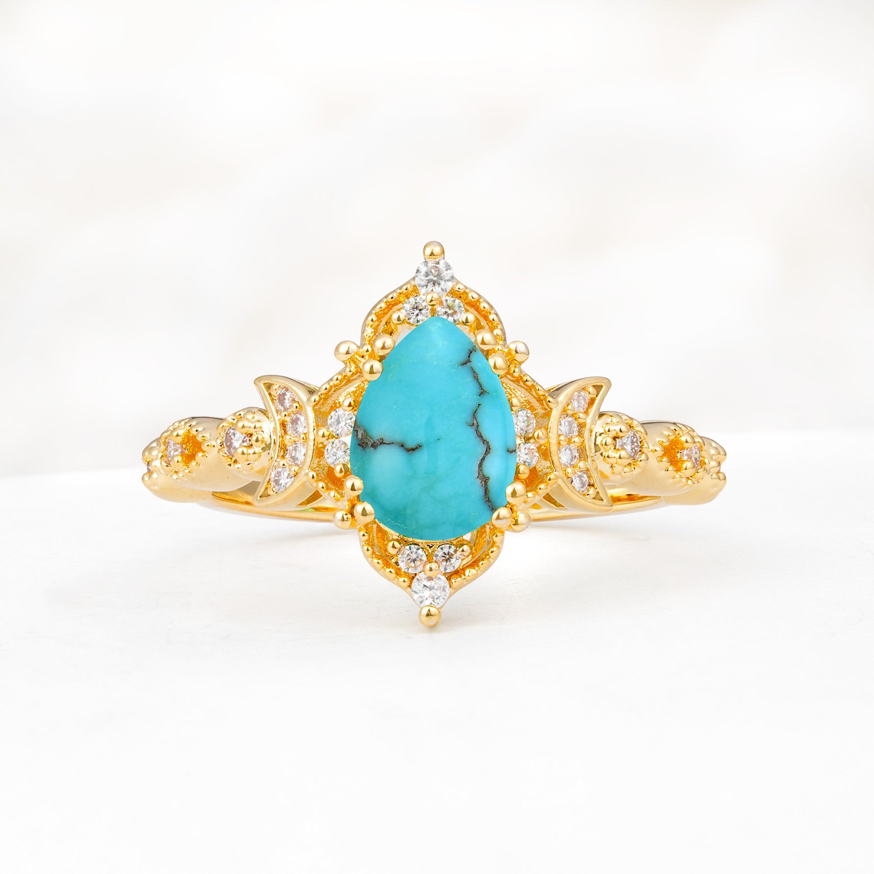 Vintage Pear Cut Milgrain Ornate Halo Turquoise Engagement Ring - Additional view
