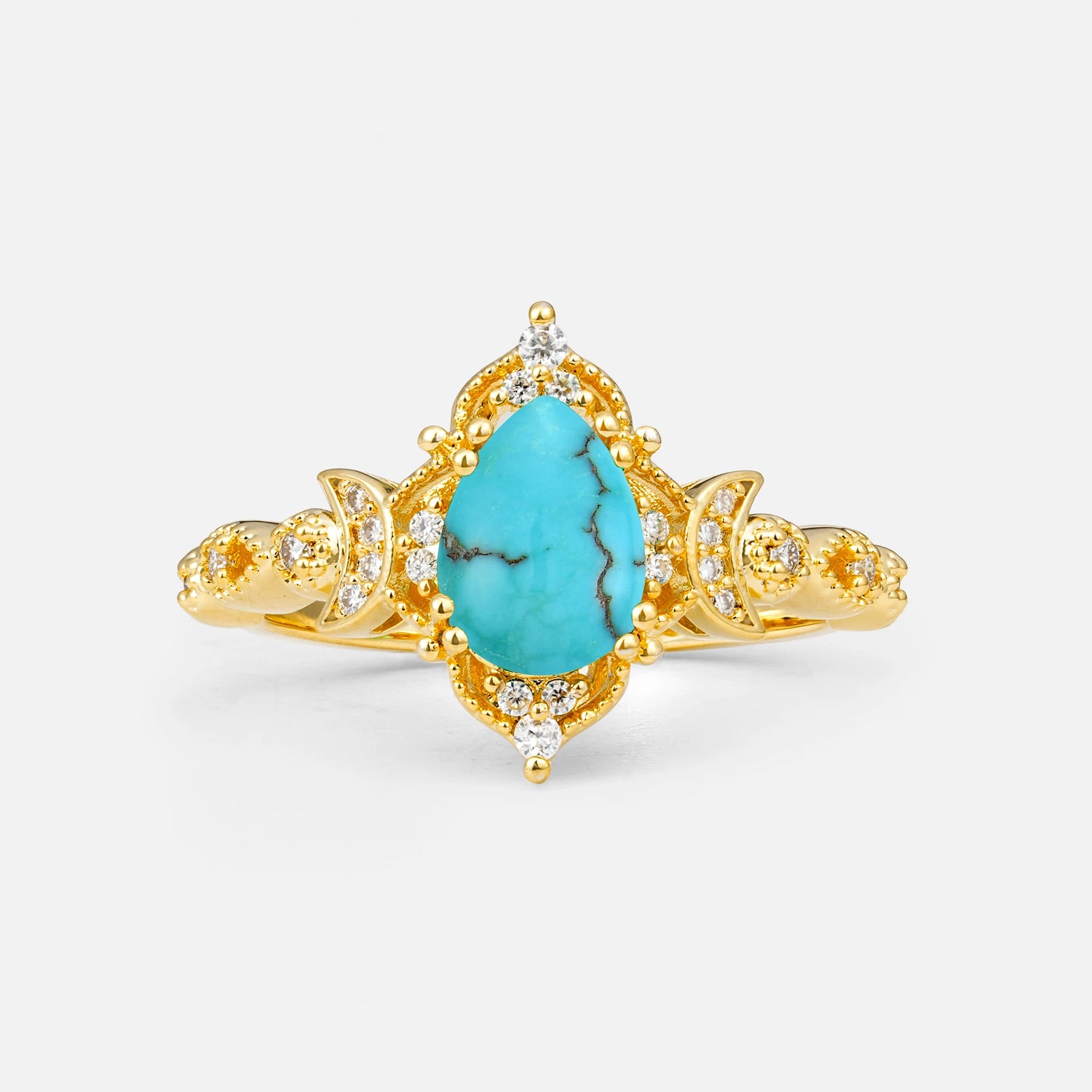 Vintage Pear Cut Milgrain Ornate Halo Turquoise Engagement Ring