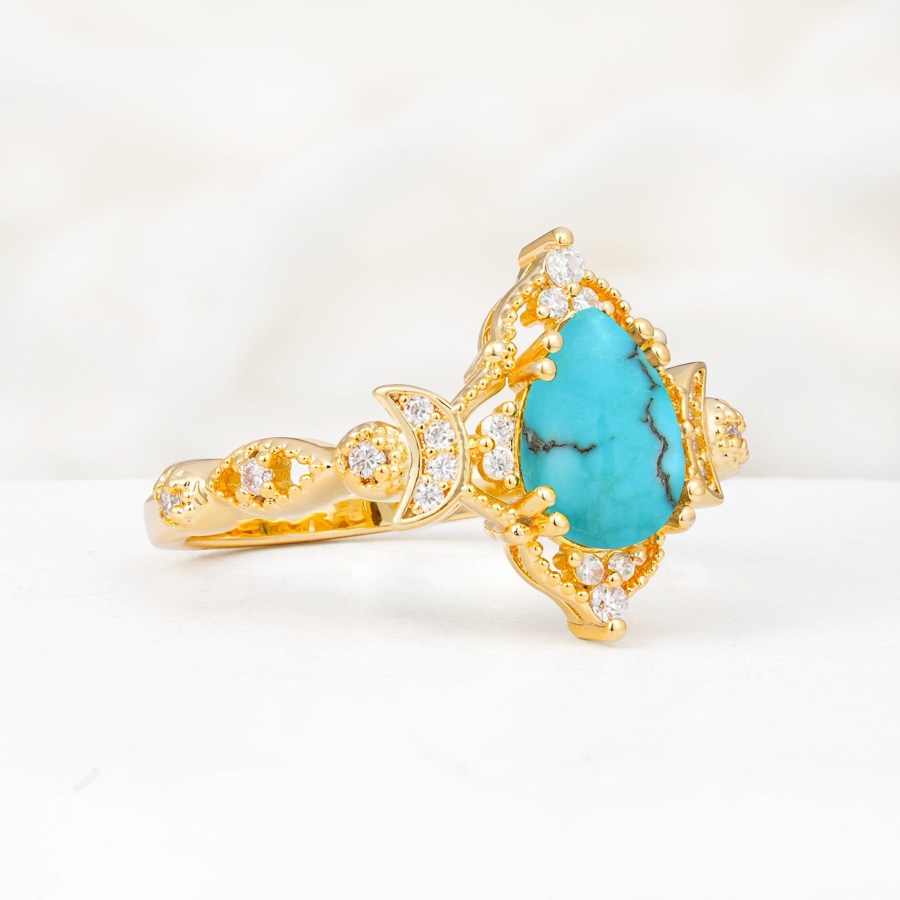 Vintage Pear Cut Milgrain Ornate Halo Turquoise Engagement Ring - Additional view