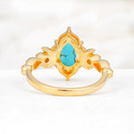 Vintage Pear Cut Milgrain Ornate Halo Turquoise Engagement Ring - Additional view