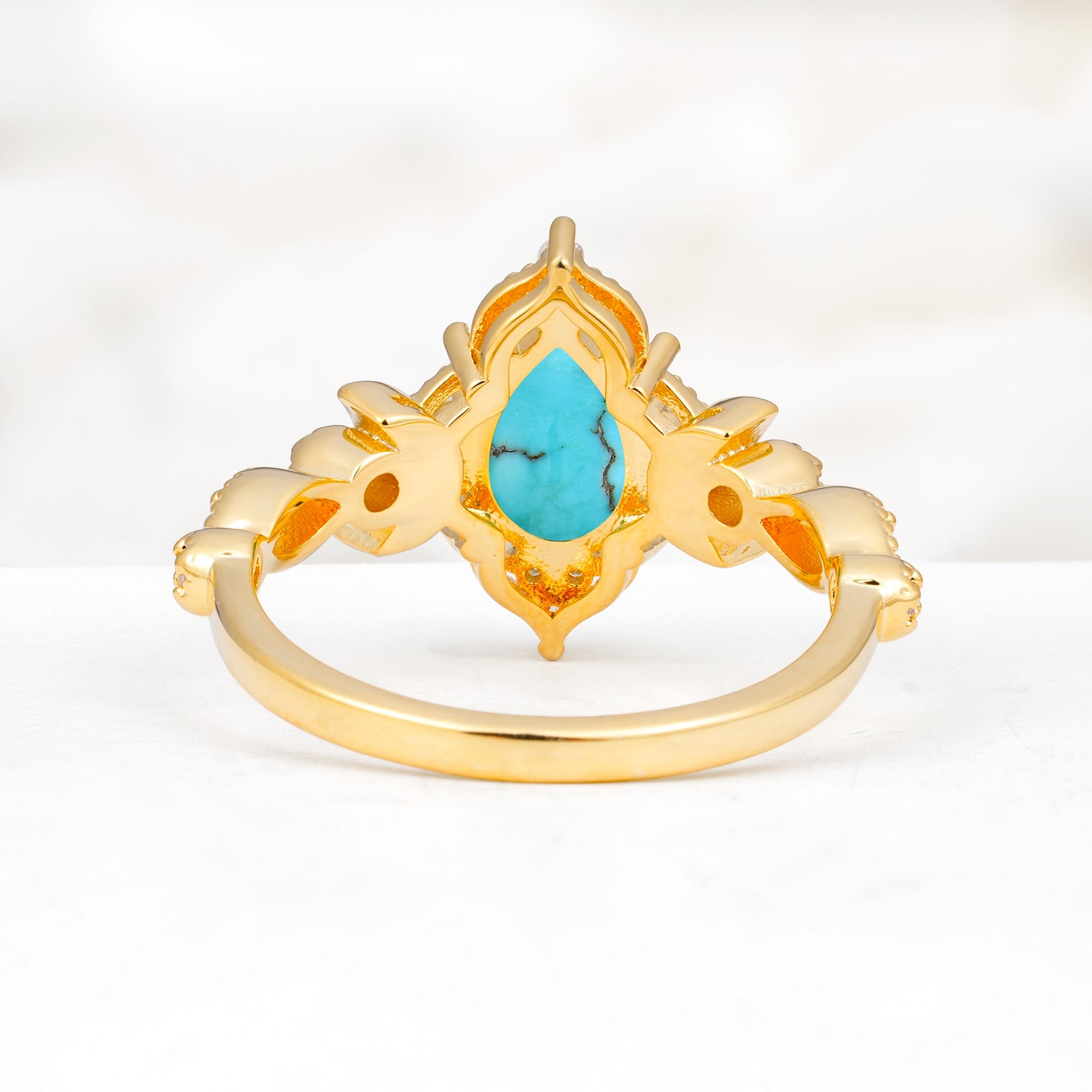 Vintage Pear Cut Milgrain Ornate Halo Turquoise Engagement Ring - Additional view