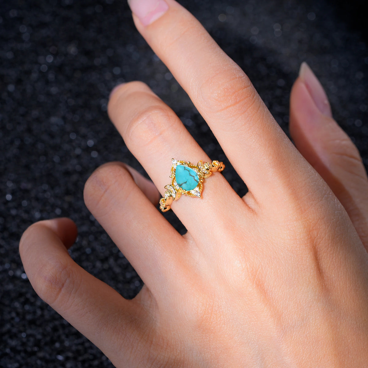 Vintage Pear Cut Milgrain Ornate Halo Turquoise Engagement Ring