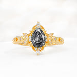 Vintage Pear Cut Milgrain Ornate Halo Black Rutilated Quartz Engagement Ring - Additional view