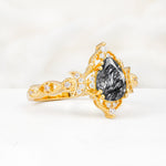 Vintage Pear Cut Milgrain Ornate Halo Black Rutilated Quartz Engagement Ring - Additional view