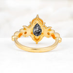 Vintage Pear Cut Milgrain Ornate Halo Black Rutilated Quartz Engagement Ring - Additional view