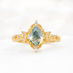 Vintage Pear Cut Milgrain Ornate Halo Moss Agate Engagement Ring - Additional view