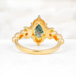 Vintage Pear Cut Milgrain Ornate Halo Moss Agate Engagement Ring - Additional view