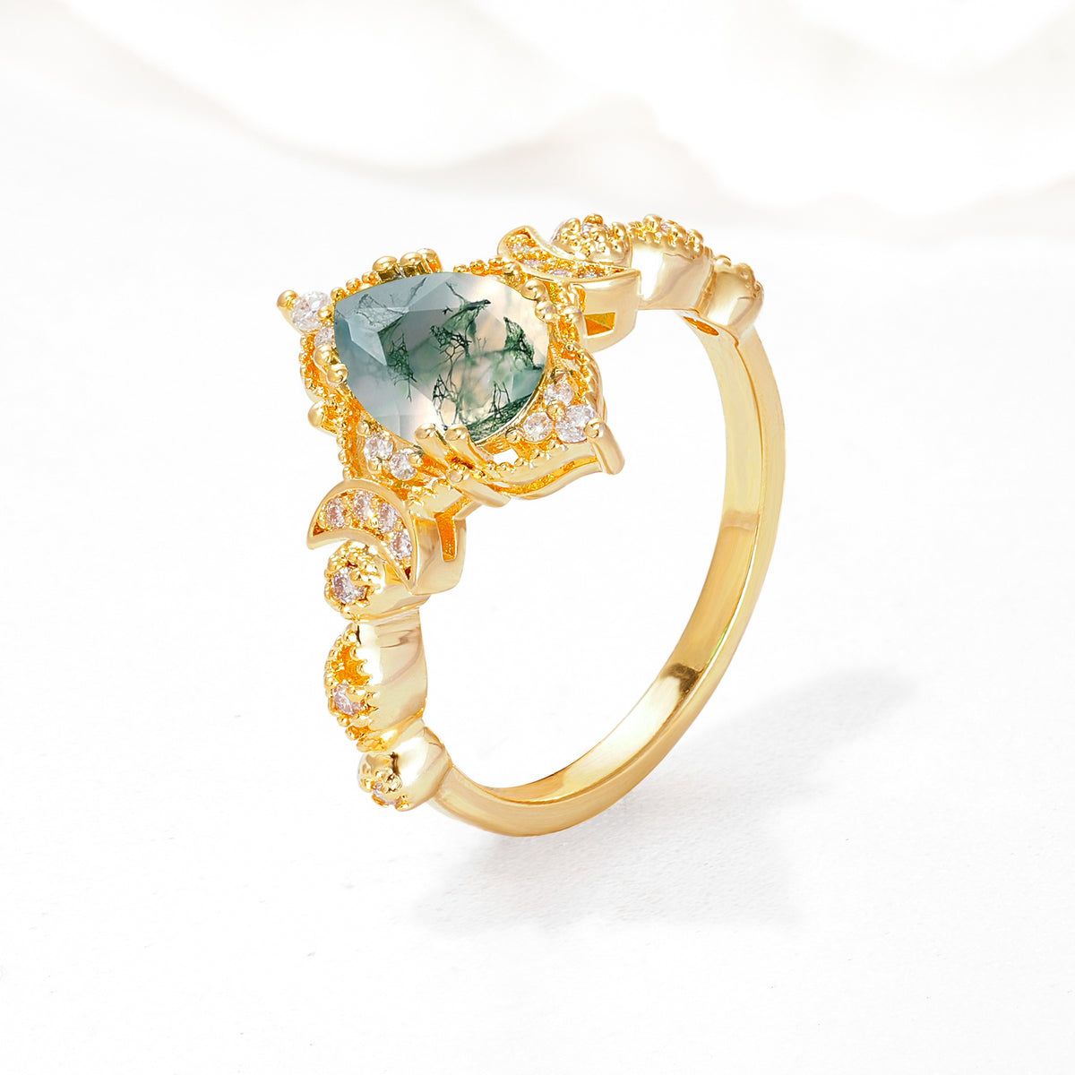 Vintage Pear Cut Milgrain Ornate Halo Moss Agate Engagement Ring - Additional view