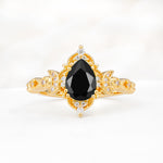 Vintage Pear Cut Milgrain Ornate Halo Black Onyx Engagement Ring - Additional view