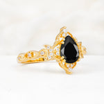 Vintage Pear Cut Milgrain Ornate Halo Black Onyx Engagement Ring - Additional view
