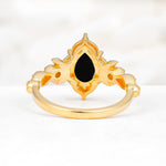 Vintage Pear Cut Milgrain Ornate Halo Black Onyx Engagement Ring - Additional view