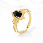 Vintage Pear Cut Milgrain Ornate Halo Black Onyx Engagement Ring - Additional view