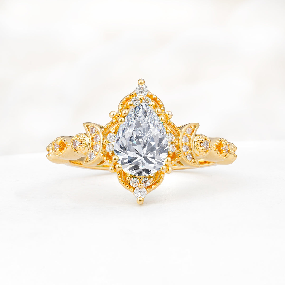 Vintage Pear Cut Milgrain Ornate Halo Lab Diamond Engagement Ring - Additional view