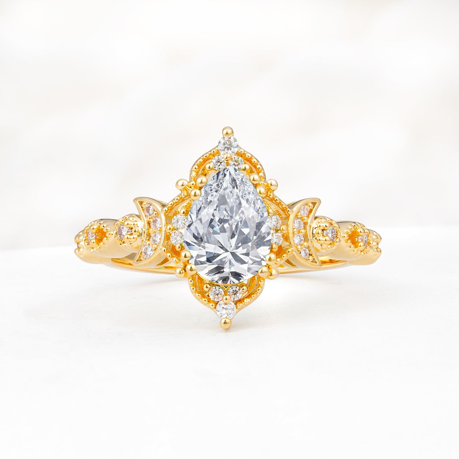Vintage Pear Cut Milgrain Ornate Halo Lab Diamond Engagement Ring - Additional view