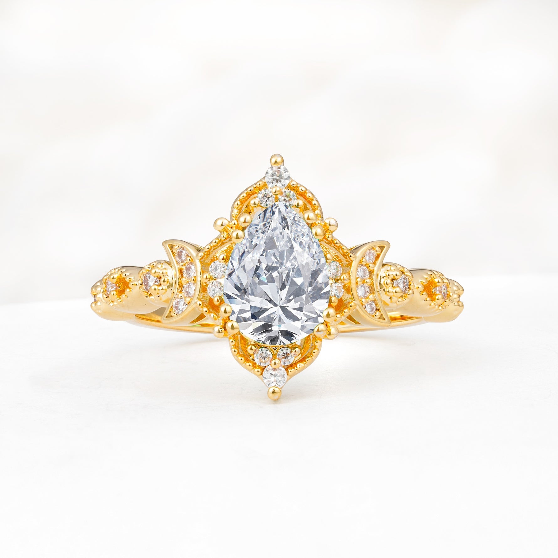 Vintage Pear Cut Milgrain Ornate Halo Lab Diamond Engagement Ring - Additional view