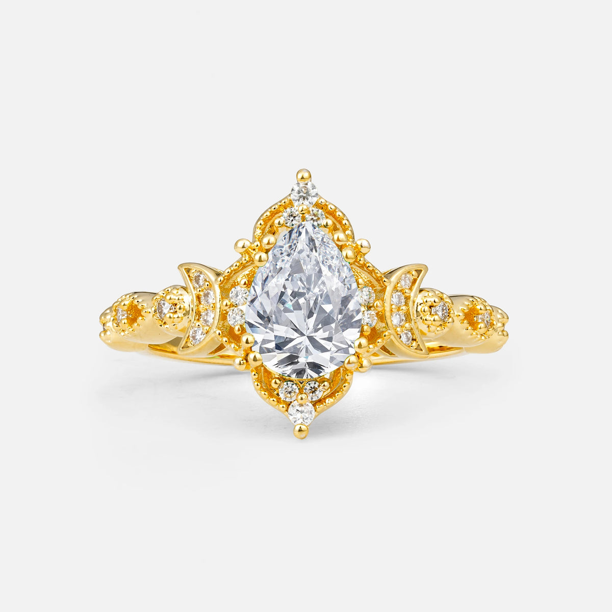 Vintage Pear Cut Milgrain Ornate Halo Lab Diamond Engagement Ring