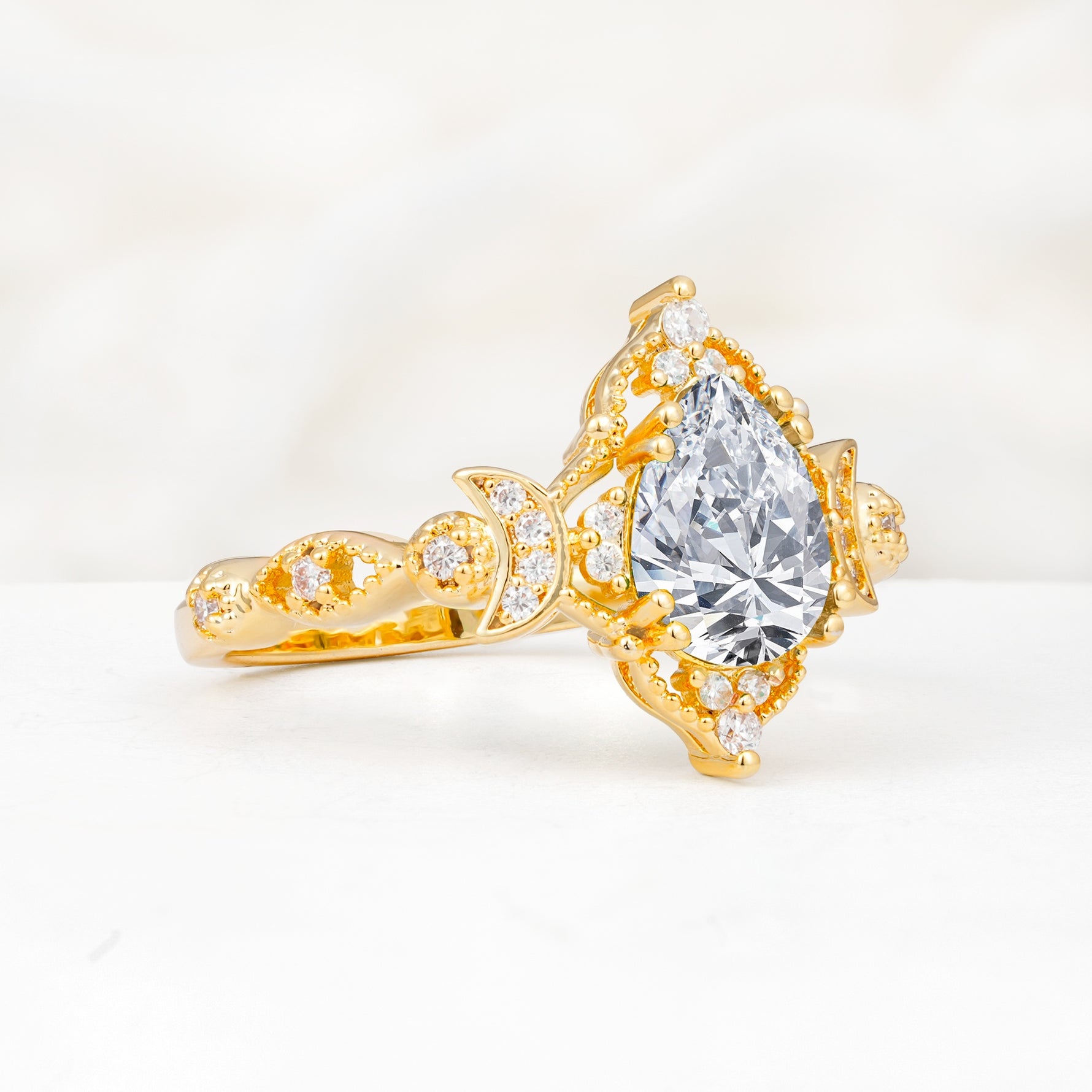 Vintage Pear Cut Milgrain Ornate Halo Lab Diamond Engagement Ring - Additional view