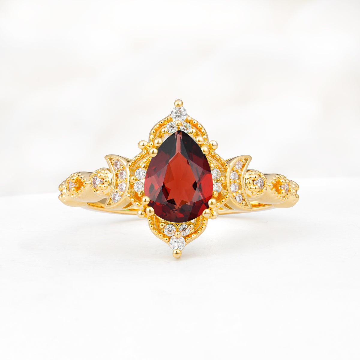 Vintage Pear Cut Milgrain Ornate Halo Garnet Engagement Ring - Additional view