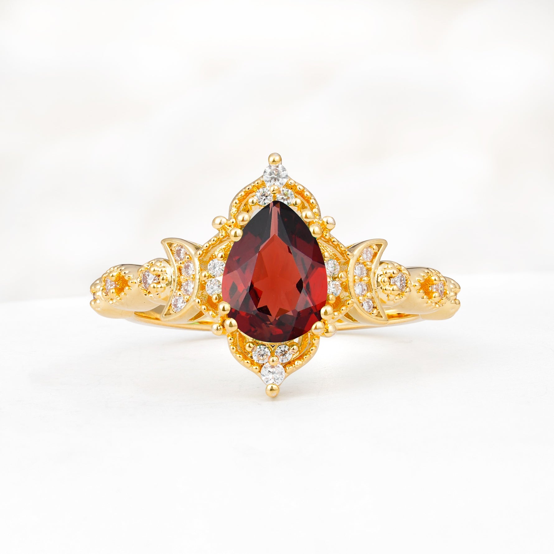 Vintage Pear Cut Milgrain Ornate Halo Garnet Engagement Ring - Additional view