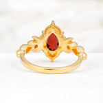 Vintage Pear Cut Milgrain Ornate Halo Garnet Engagement Ring - Additional view