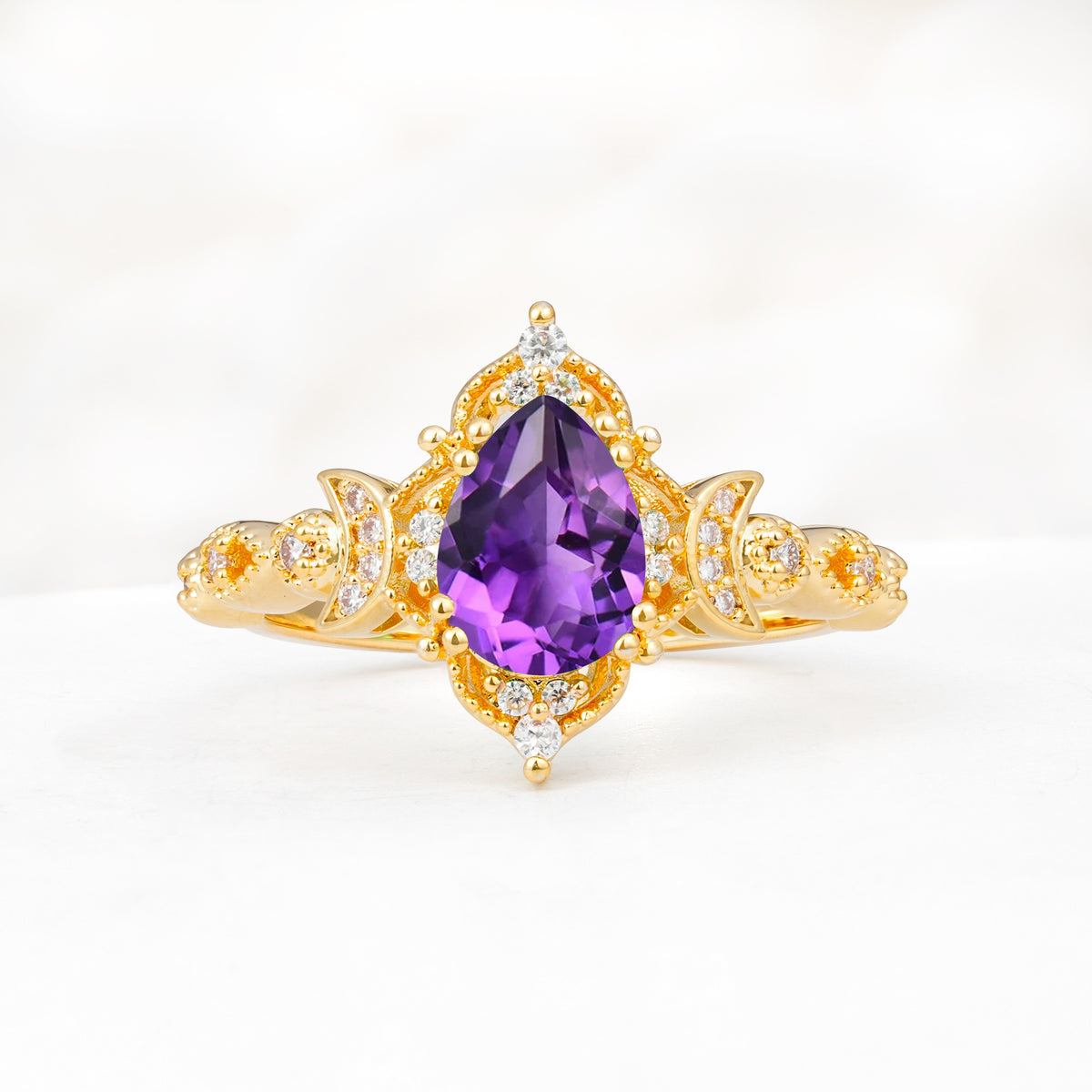 Vintage Pear Cut Milgrain Ornate Halo Amethyst Engagement Ring - Additional view