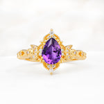 Vintage Pear Cut Milgrain Ornate Halo Amethyst Engagement Ring - Additional view