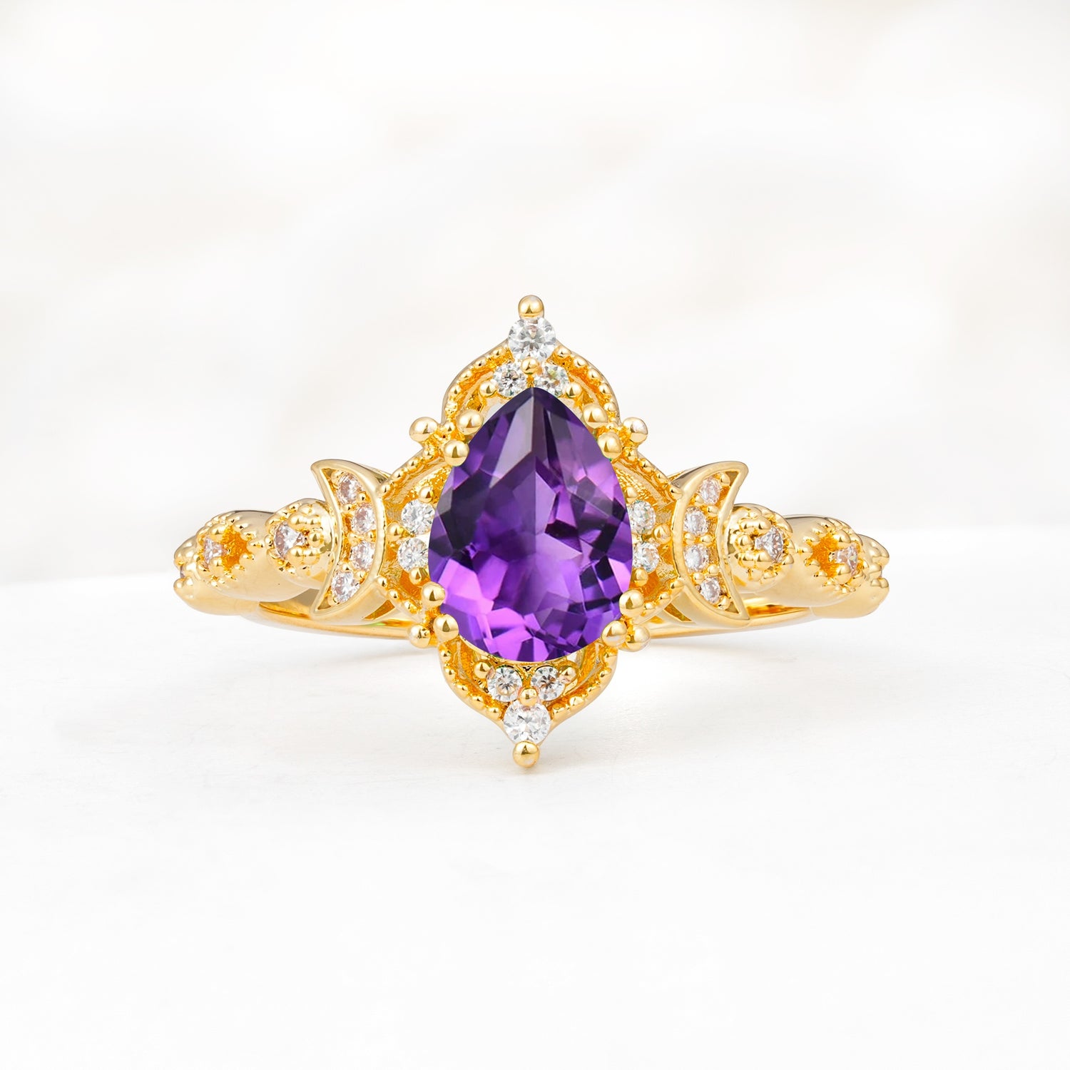 Vintage Pear Cut Milgrain Ornate Halo Amethyst Engagement Ring - Additional view