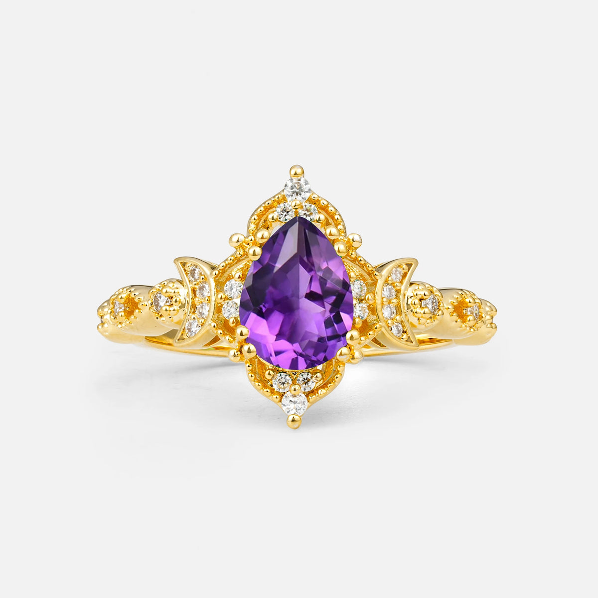 Vintage Pear Cut Milgrain Ornate Halo Amethyst Engagement Ring