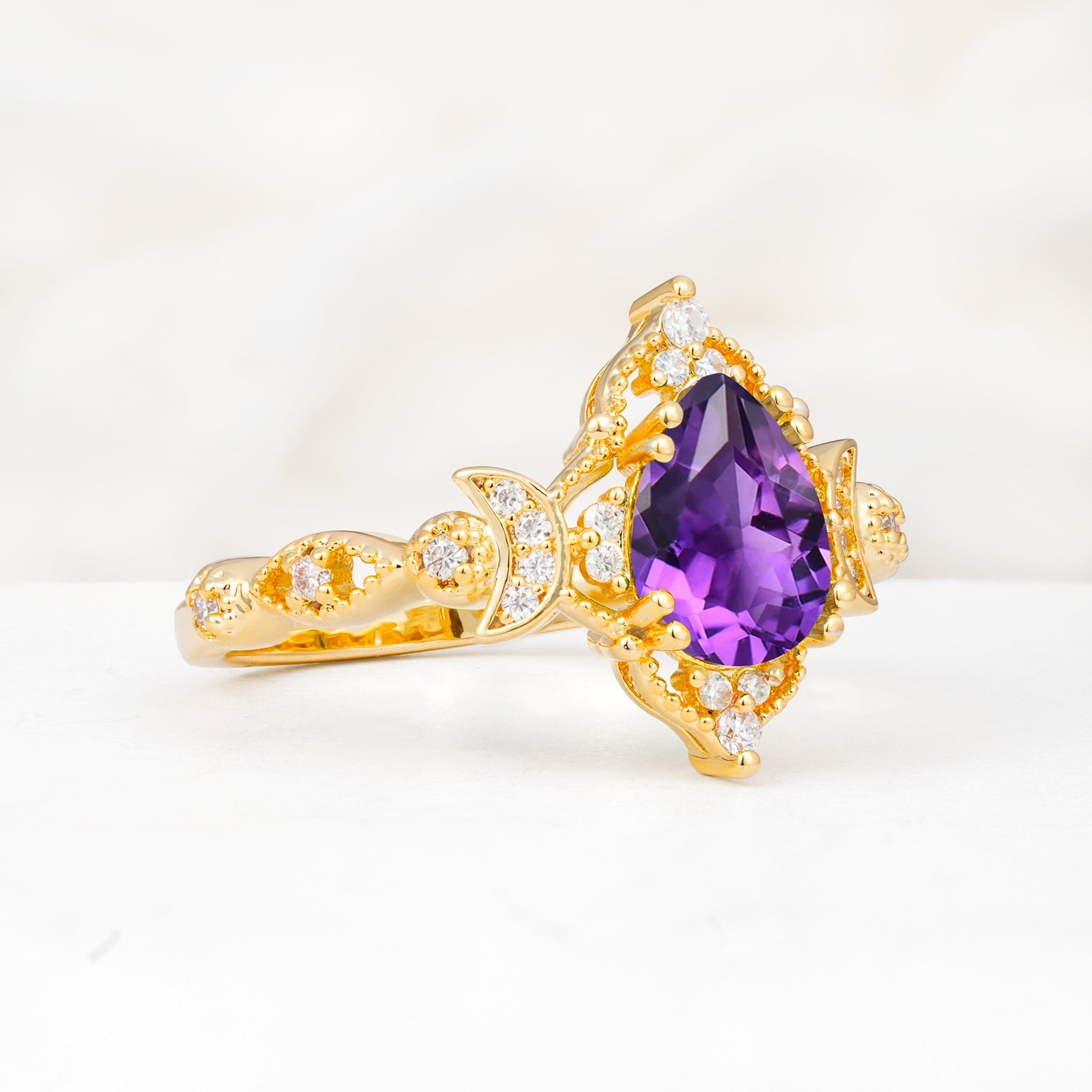 Vintage Pear Cut Milgrain Ornate Halo Amethyst Engagement Ring - Additional view