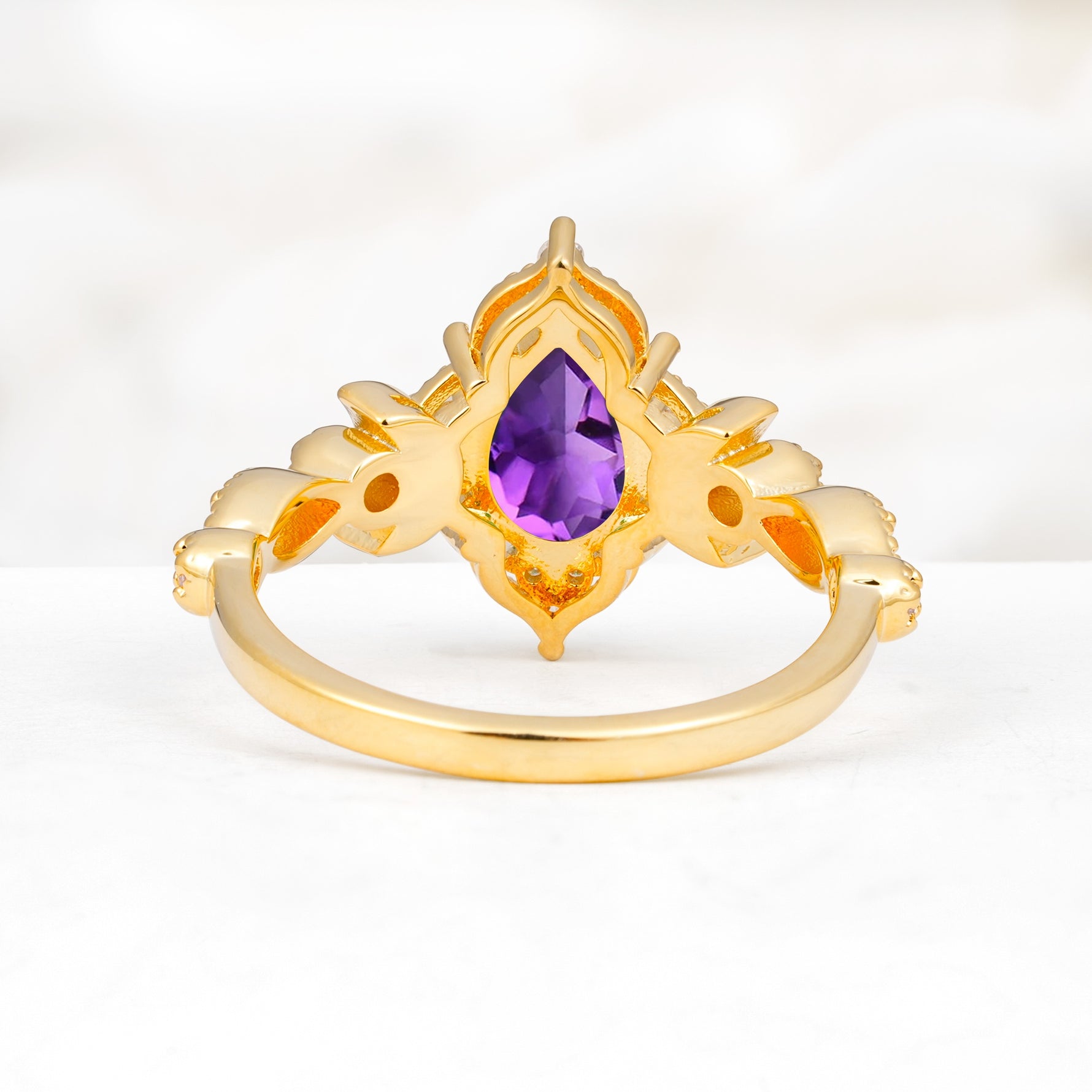 Vintage Pear Cut Milgrain Ornate Halo Amethyst Engagement Ring - Additional view
