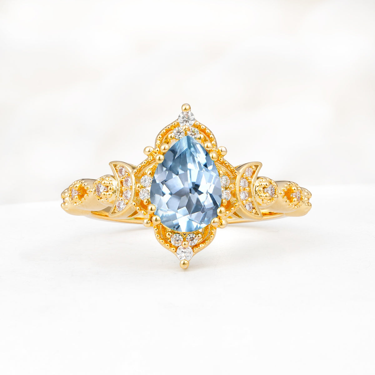 Vintage Pear Cut Milgrain Ornate Halo Aquamarine Engagement Ring - Additional view