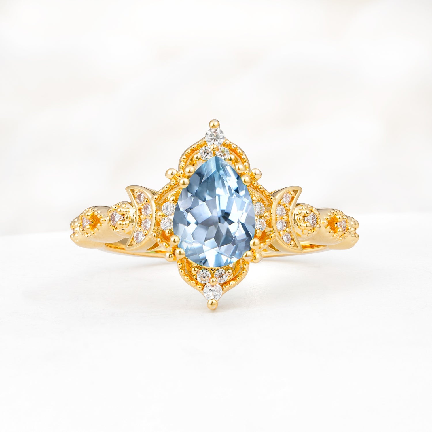Vintage Pear Cut Milgrain Ornate Halo Aquamarine Engagement Ring - Additional view