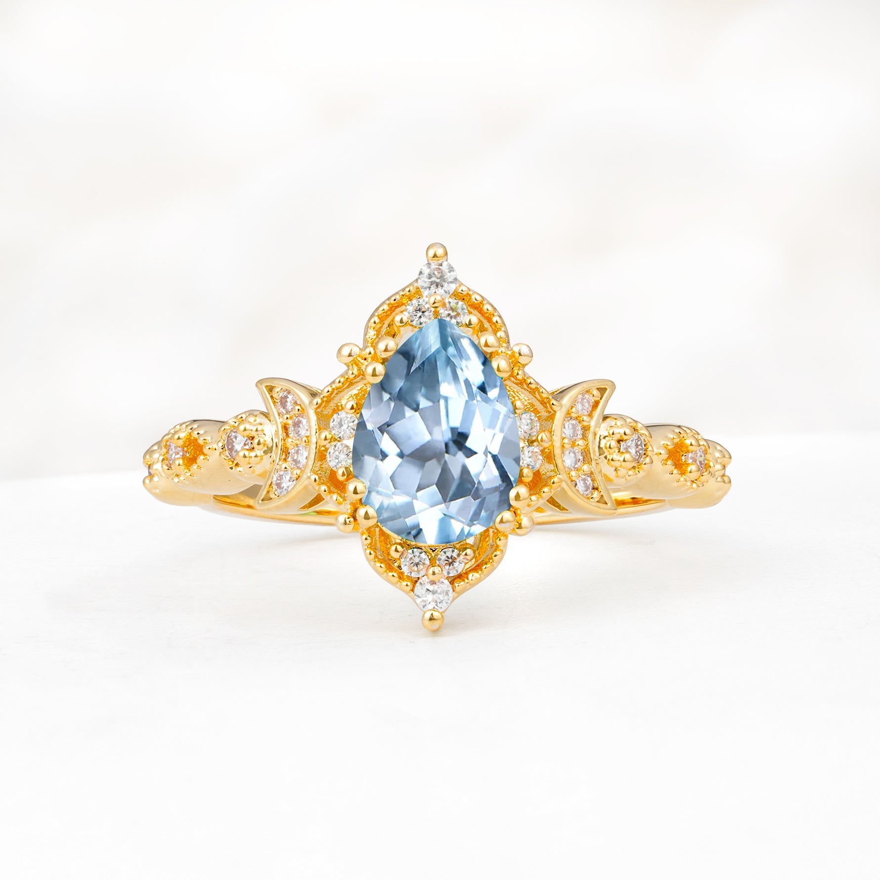 Vintage Pear Cut Milgrain Ornate Halo Aquamarine Engagement Ring - Additional view