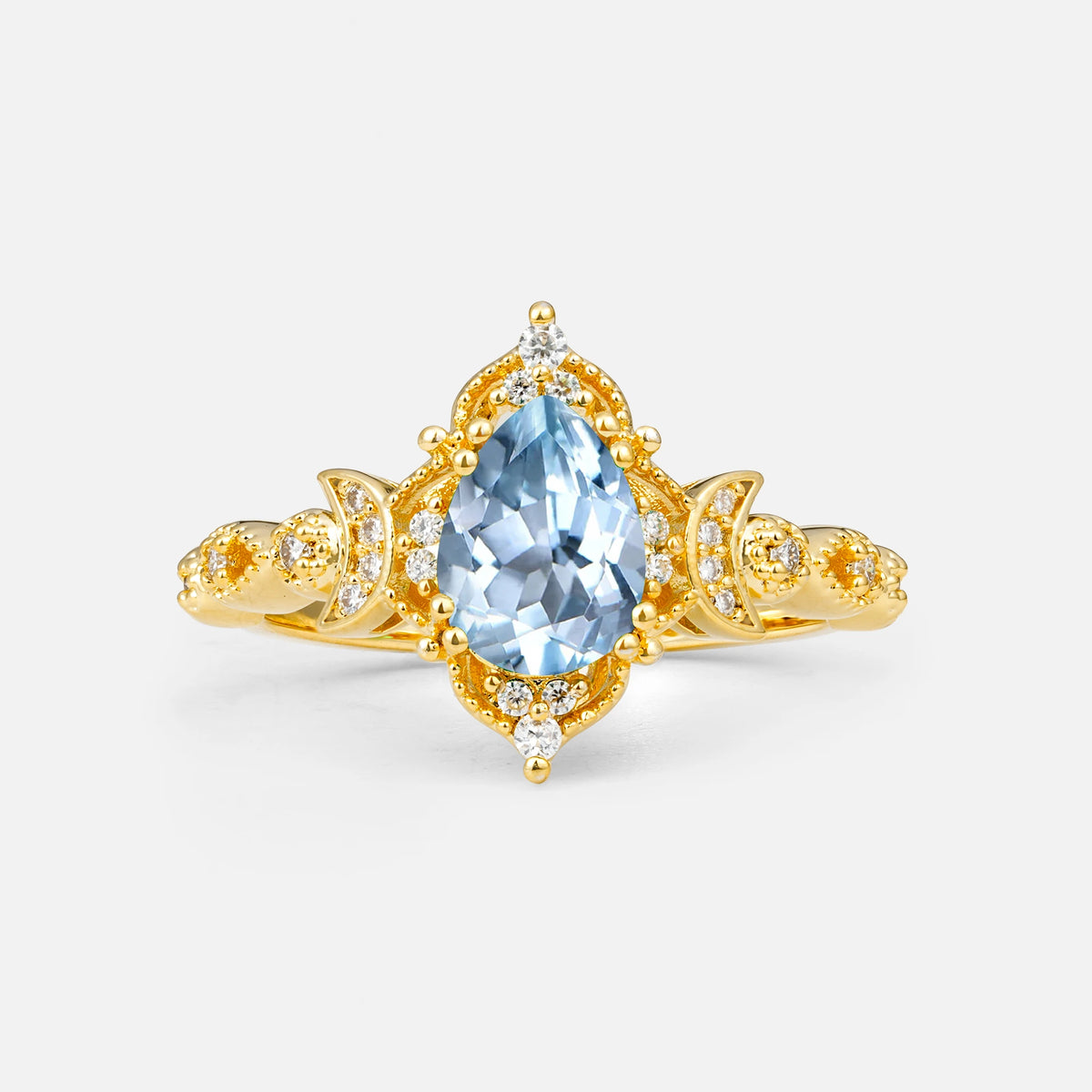 Vintage Pear Cut Milgrain Ornate Halo Aquamarine Engagement Ring