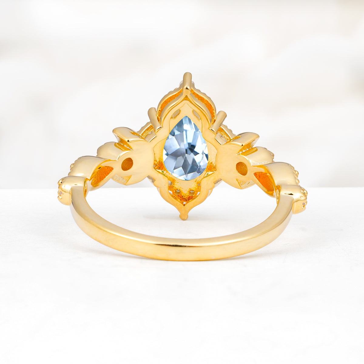 Vintage Pear Cut Milgrain Ornate Halo Aquamarine Engagement Ring - Additional view